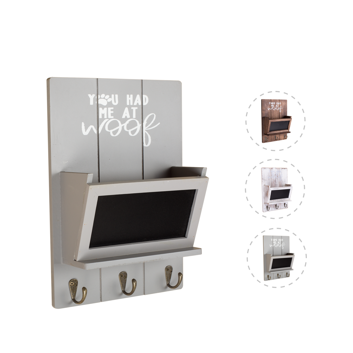 Wooden Wall Hook with Mailbox - Grey / White / Brown
