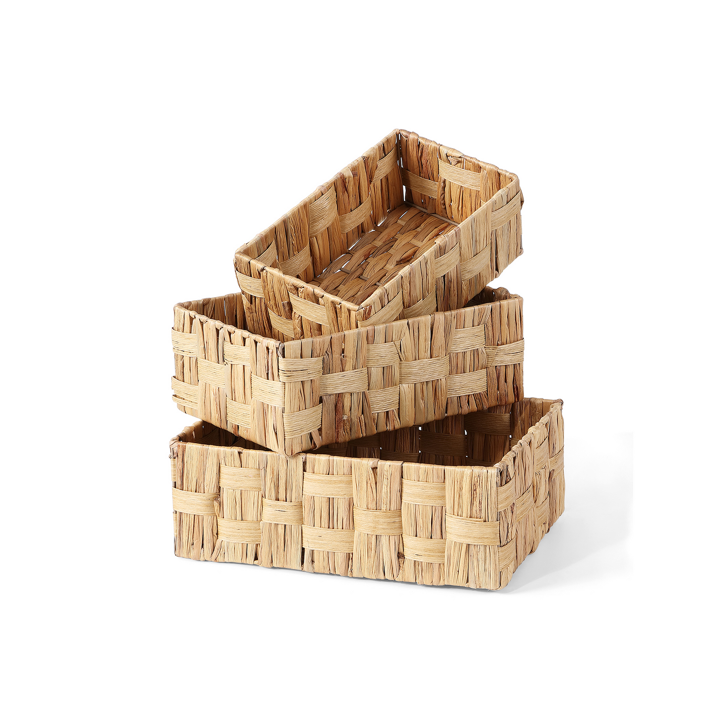 Water Hyacinth Basket with Checkered Weave - 3 Sizes