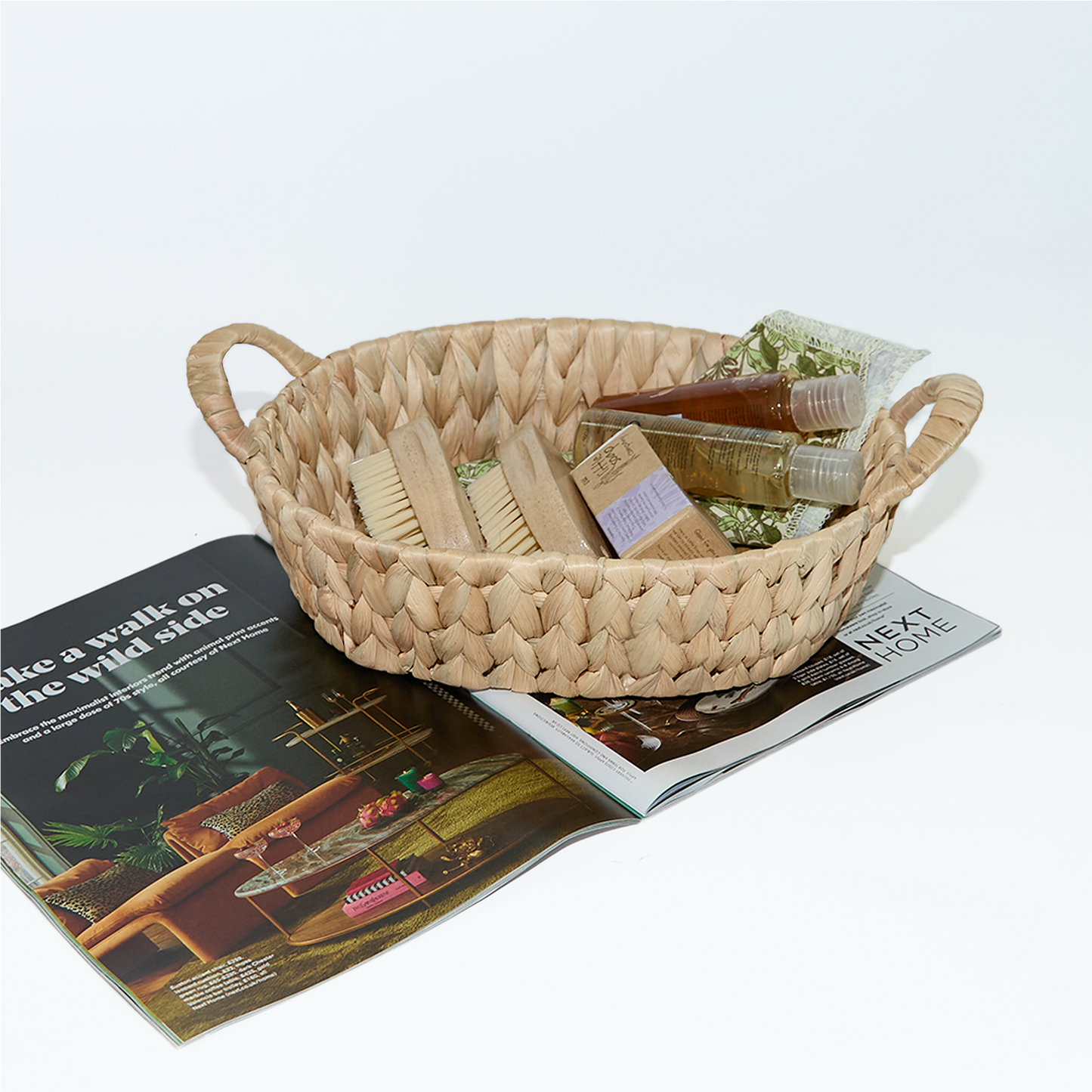 Water Hyacinth Oval Storage Basket with Handle