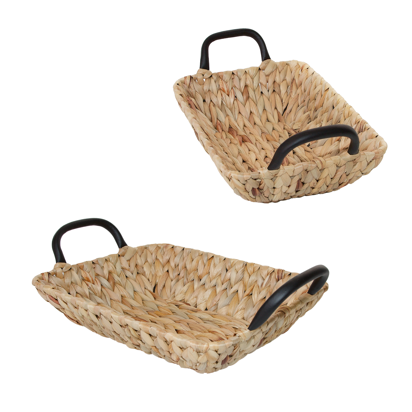 Water Hyacinth Rectangular Basket Tray with Black Handle - 3 Sizes