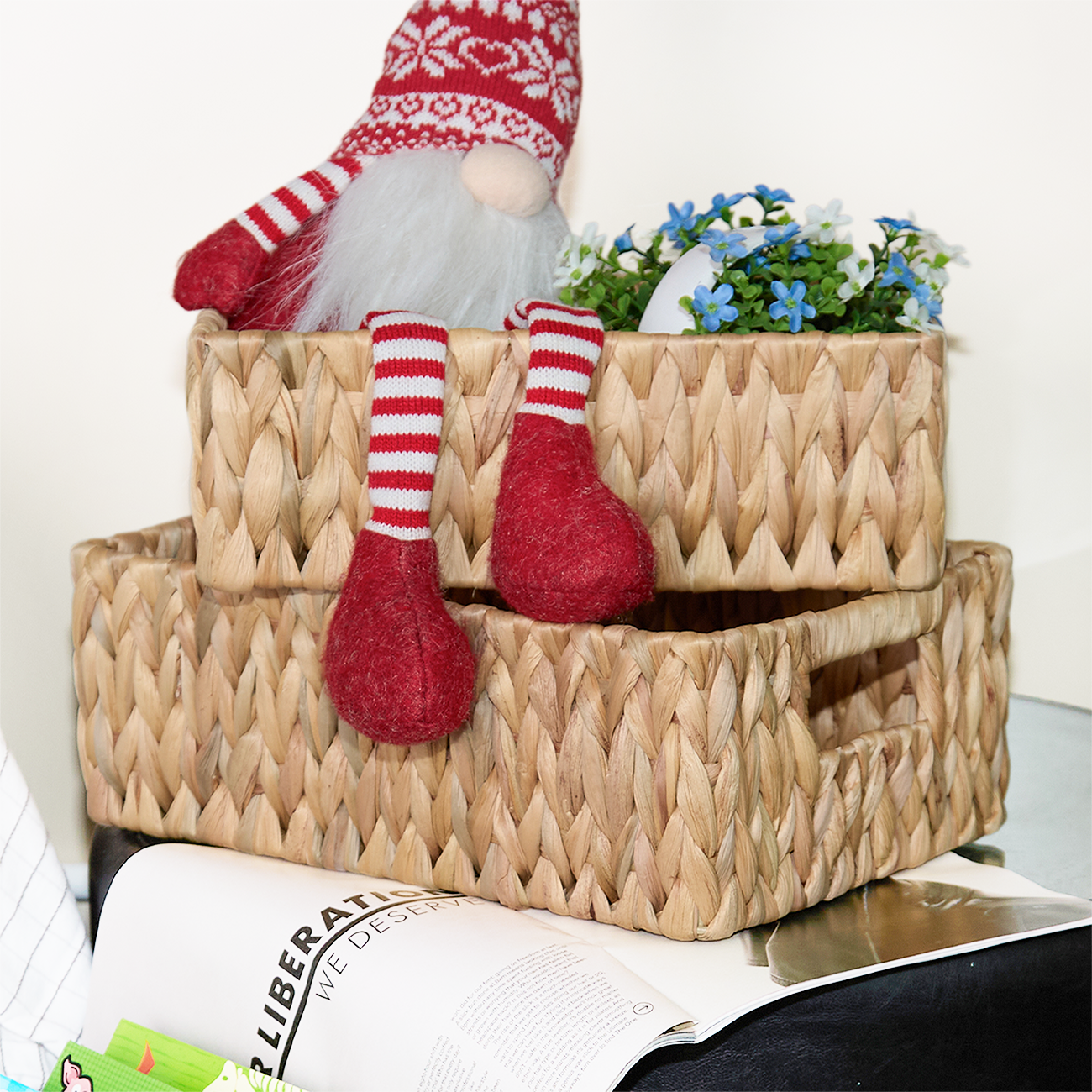 Water Hyacinth Rectangular Storage Basket - Short Version - 3 Sizes
