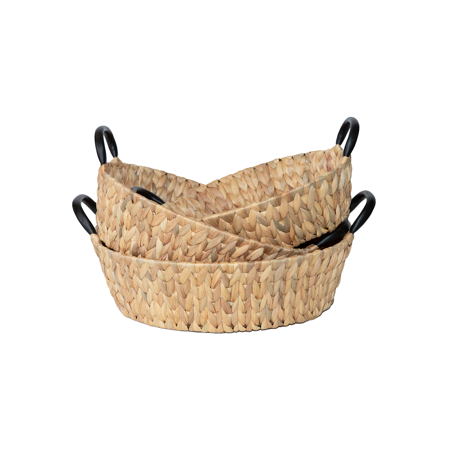 Water Hyacinth Round Basket Tray with Black Handle - 3 Sizes