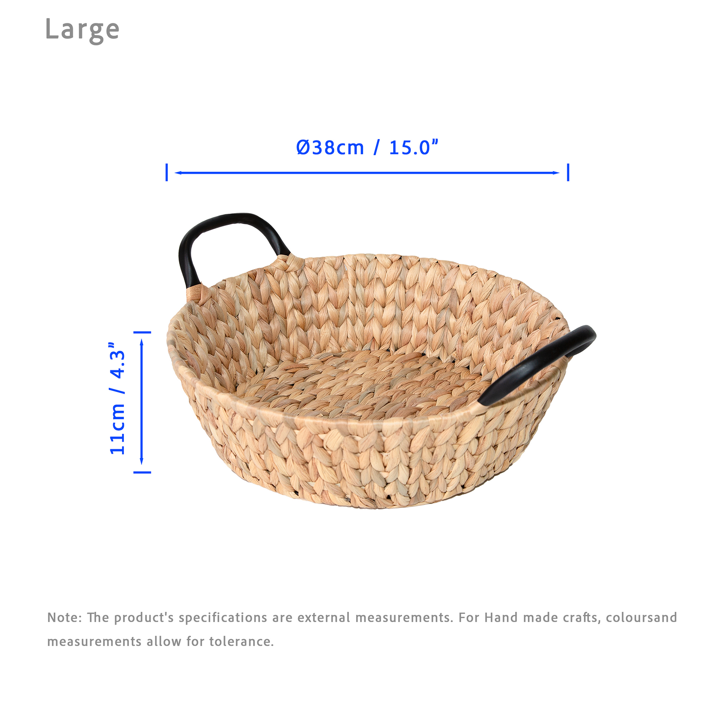 Water Hyacinth Round Basket Tray with Black Handle - 3 Sizes