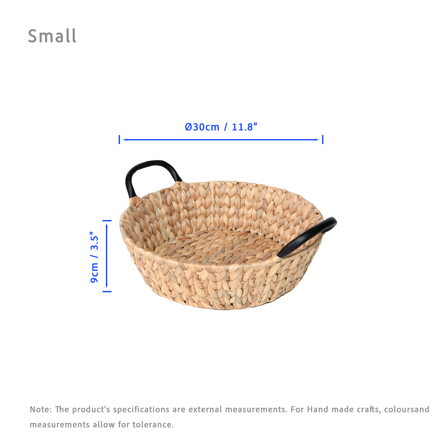 Water Hyacinth Round Basket Tray with Black Handle - 3 Sizes