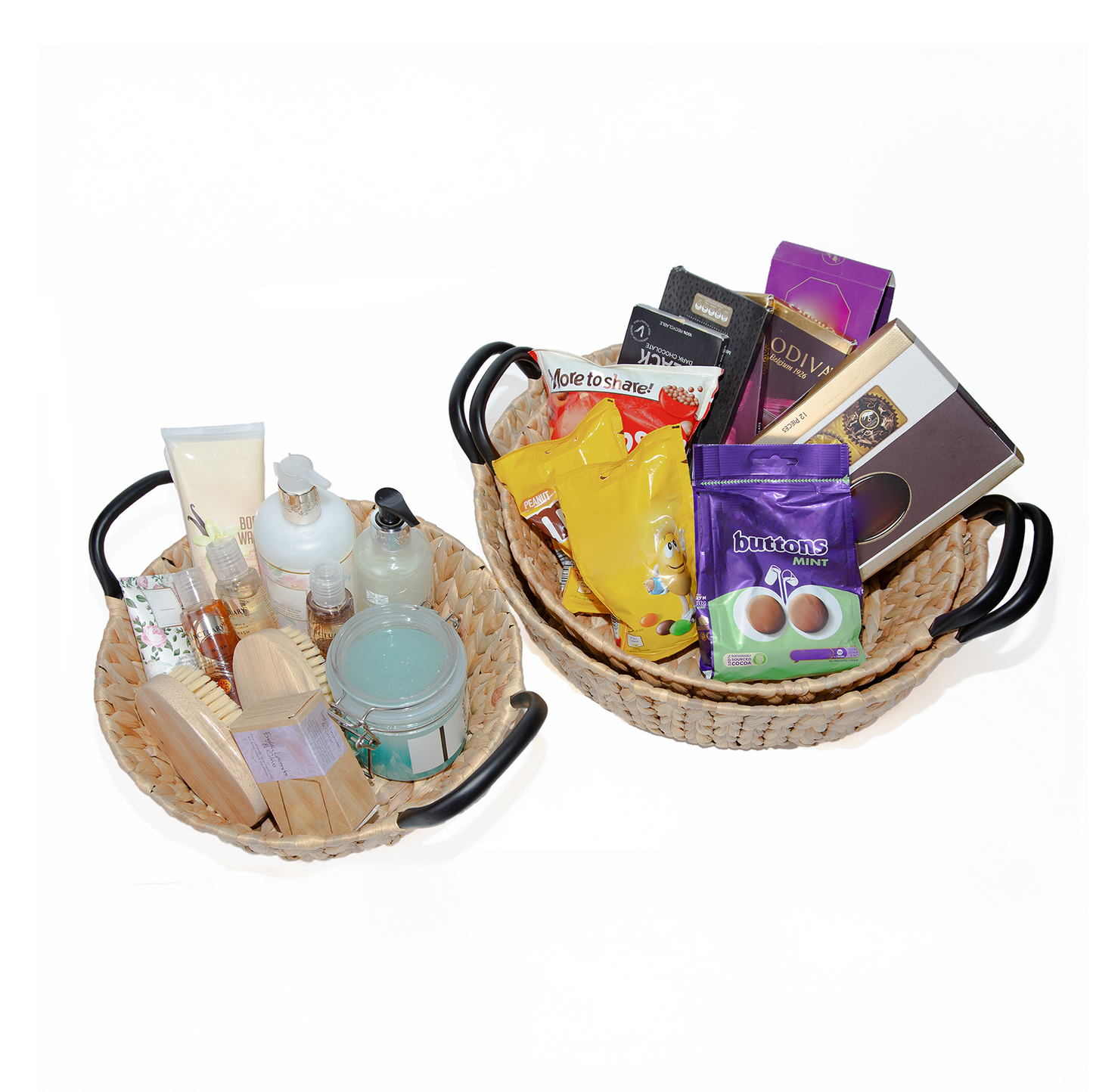 Water Hyacinth Round Basket Tray with Black Handle - 3 Sizes