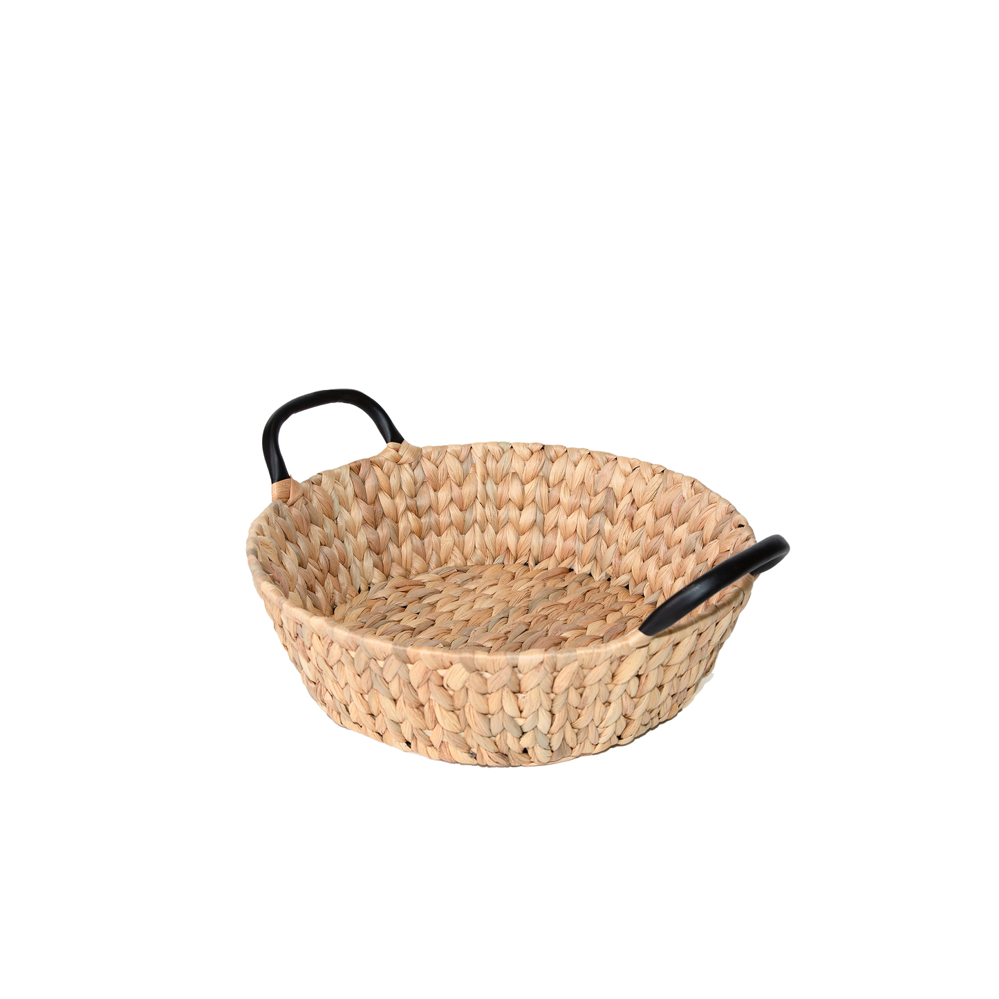 Water Hyacinth Round Basket Tray with Black Handle - 3 Sizes