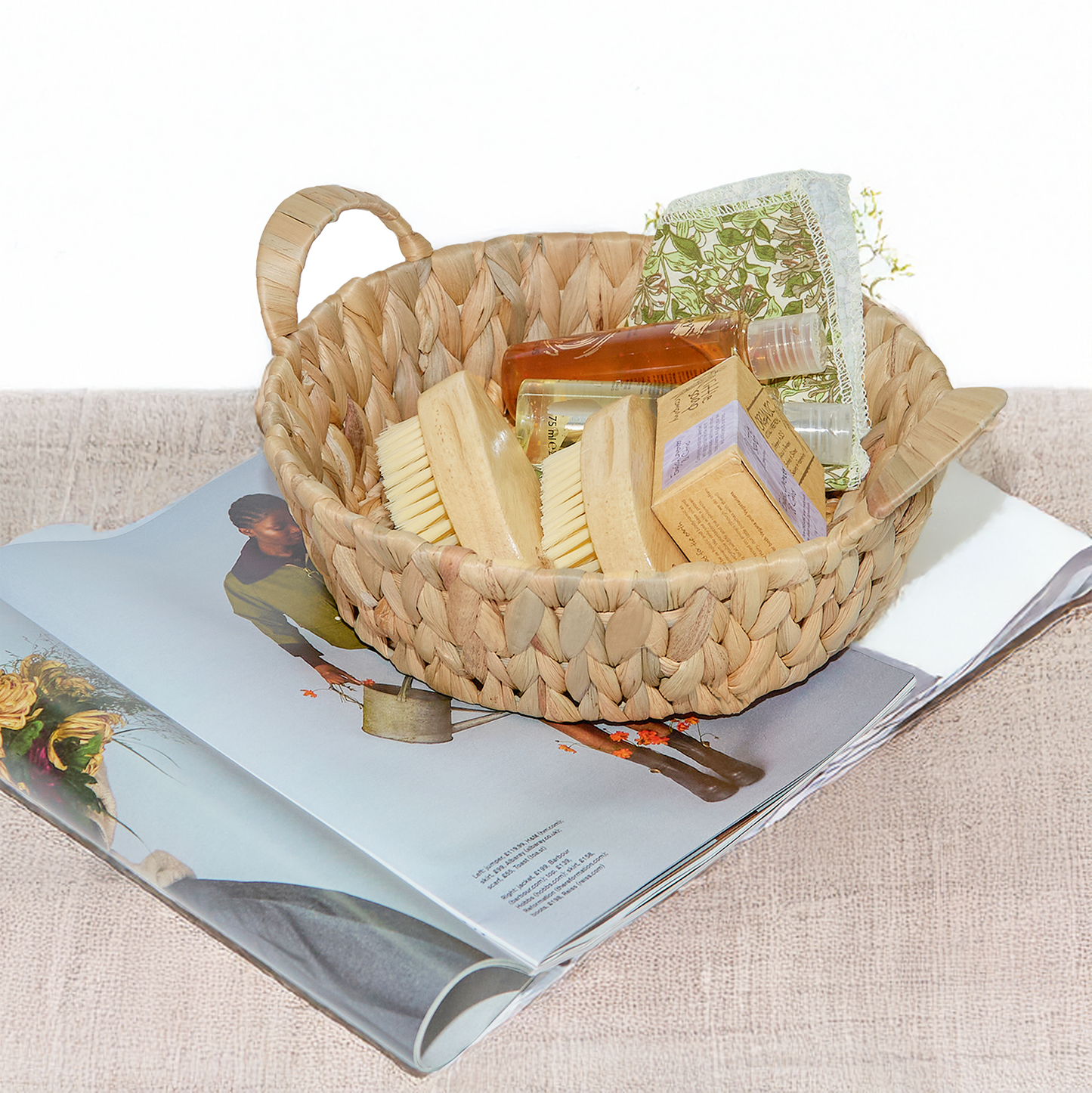 Water Hyacinth Round Storage Basket with Handle