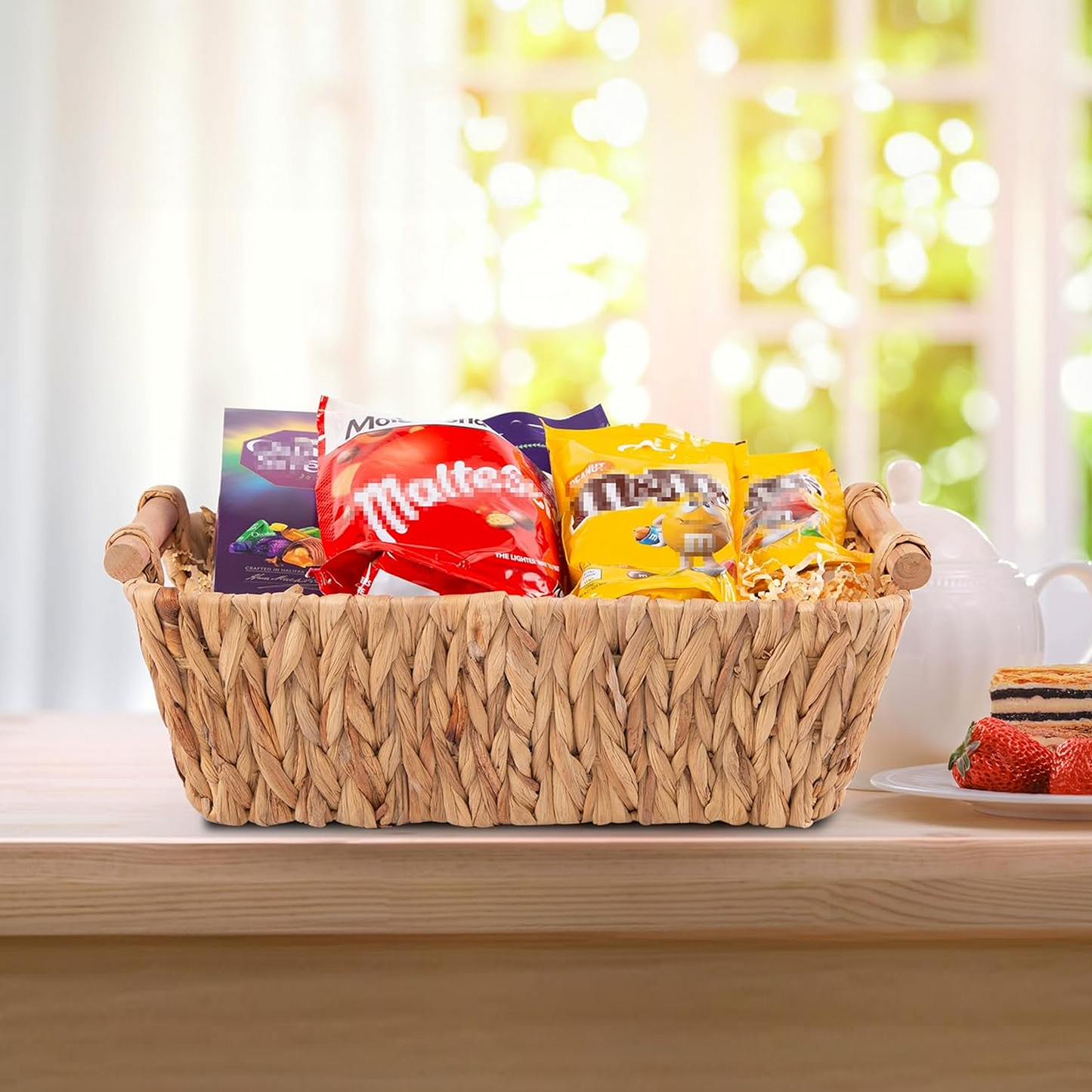 Water Hyacinth Storage Basket with Wooden Handle
