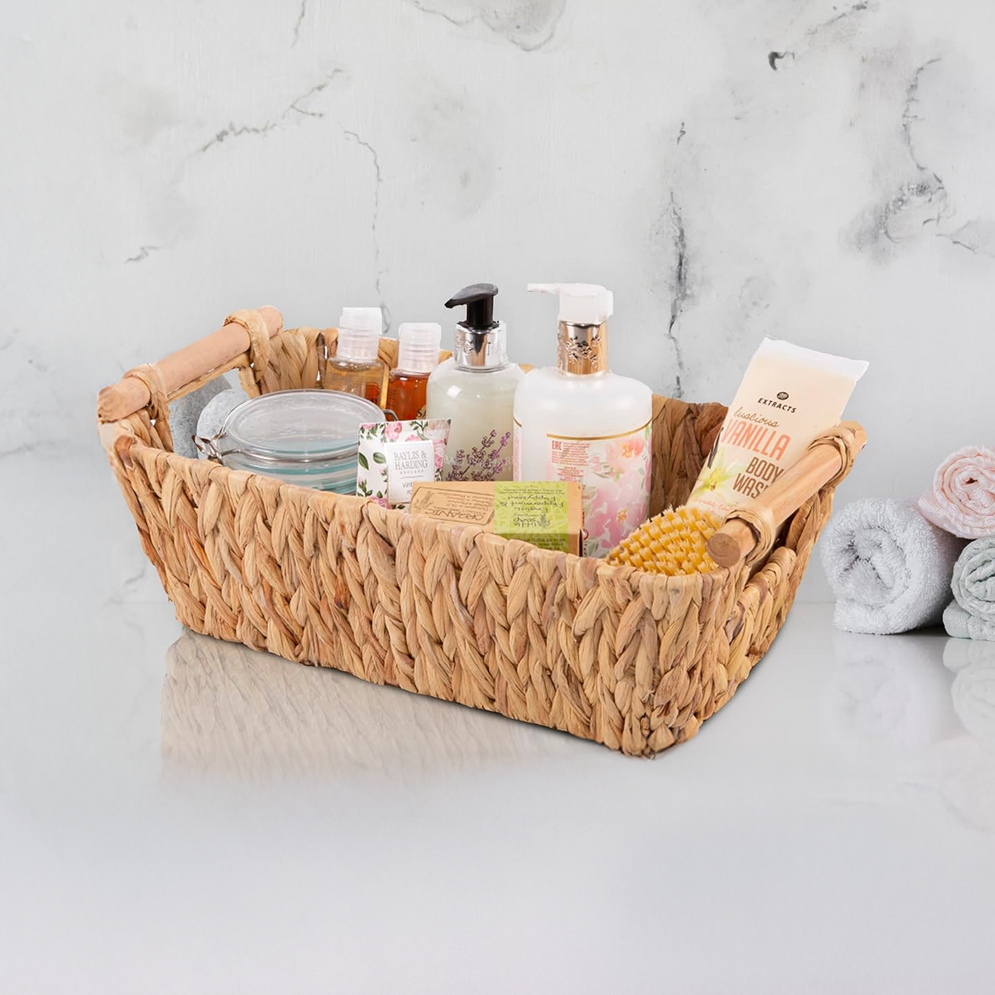 Water Hyacinth Storage Basket with Wooden Handle