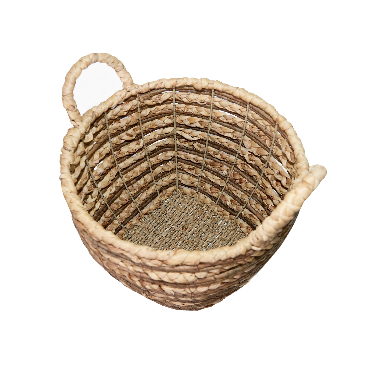 Water Hyacinth Two-Tone Blanket Basket with Handle - 3 Sizes
