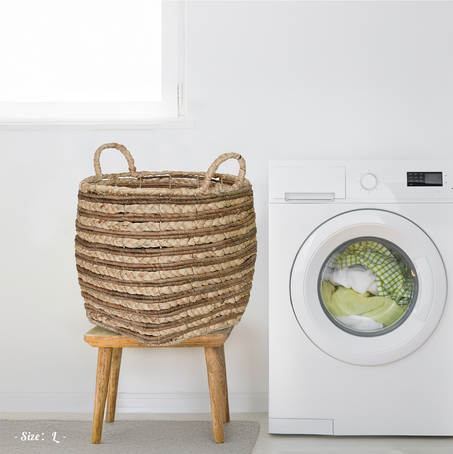 Water Hyacinth Two-Tone Blanket Basket with Handle - 3 Sizes