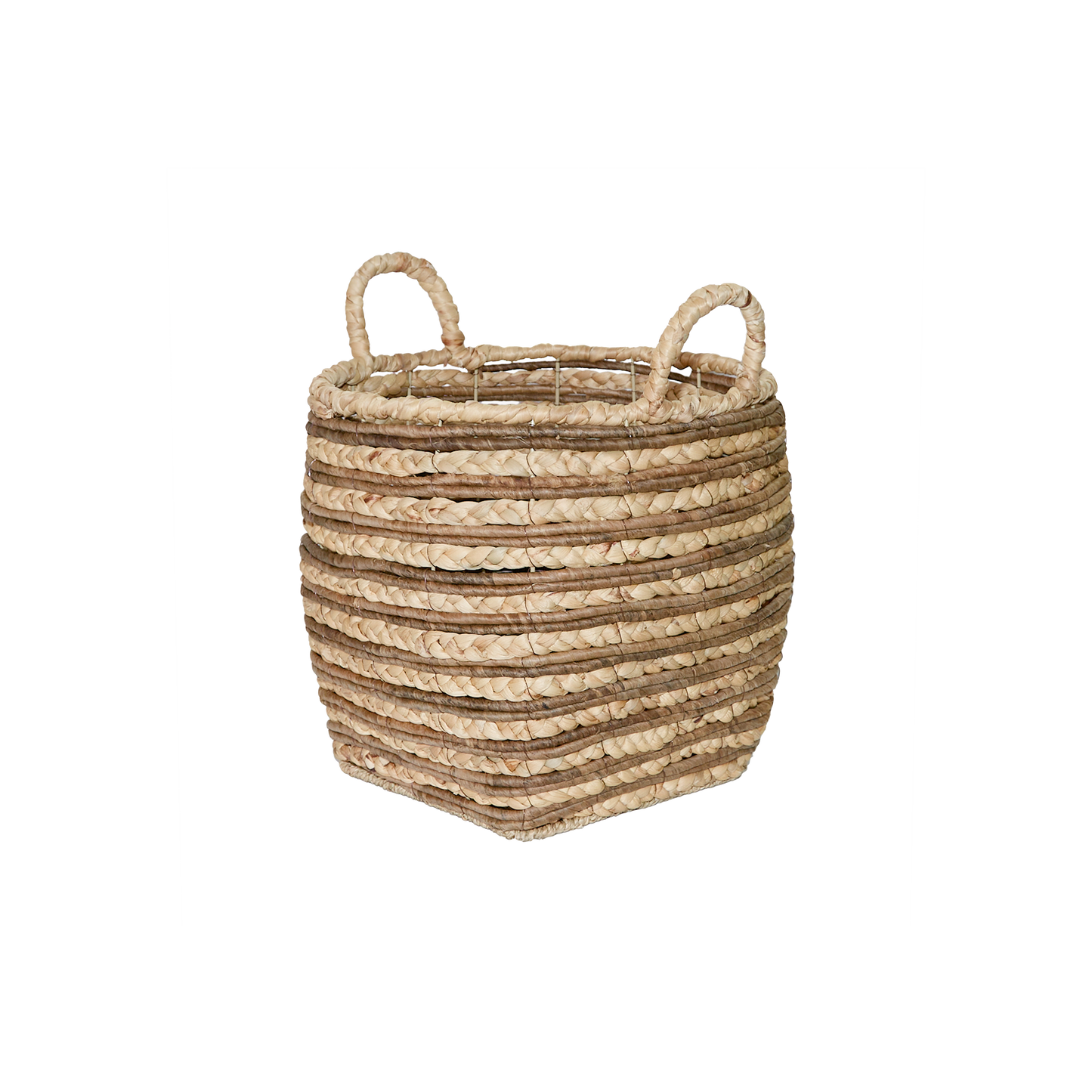 Water Hyacinth Two-Tone Blanket Basket with Handle - 3 Sizes