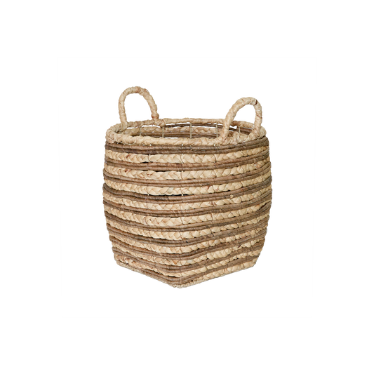 Water Hyacinth Two-Tone Blanket Basket with Handle - 3 Sizes