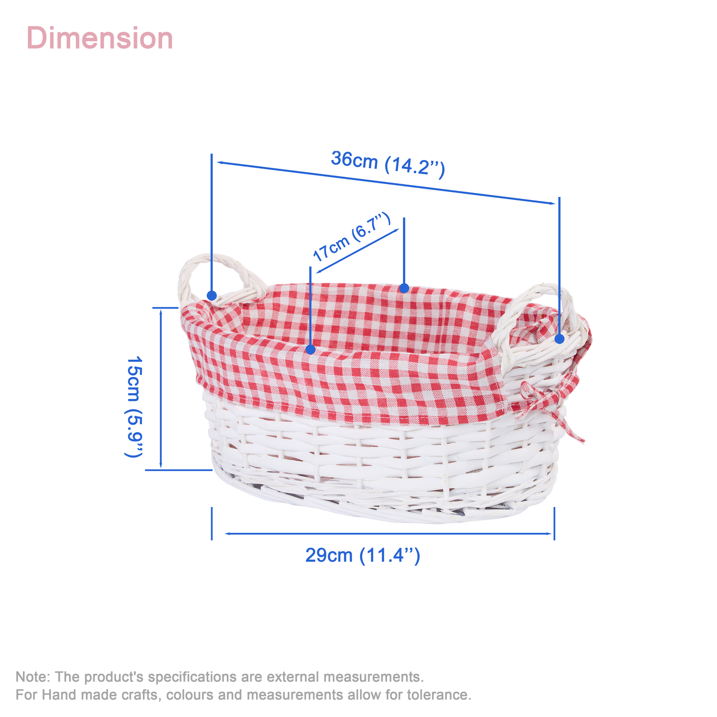 White Oval Wicker Basket with Checked Lining