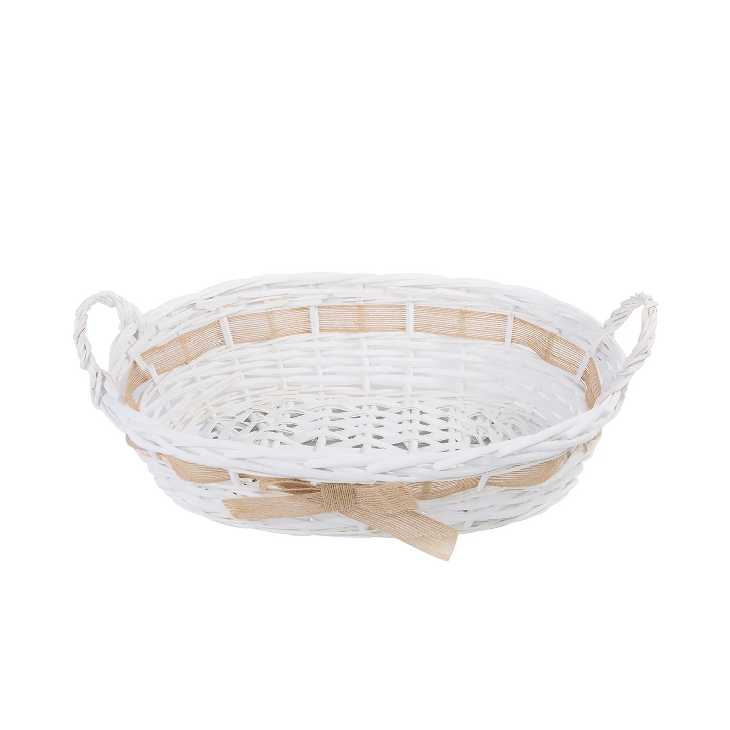 White Oval Wicker Basket with Ribbon Decoration