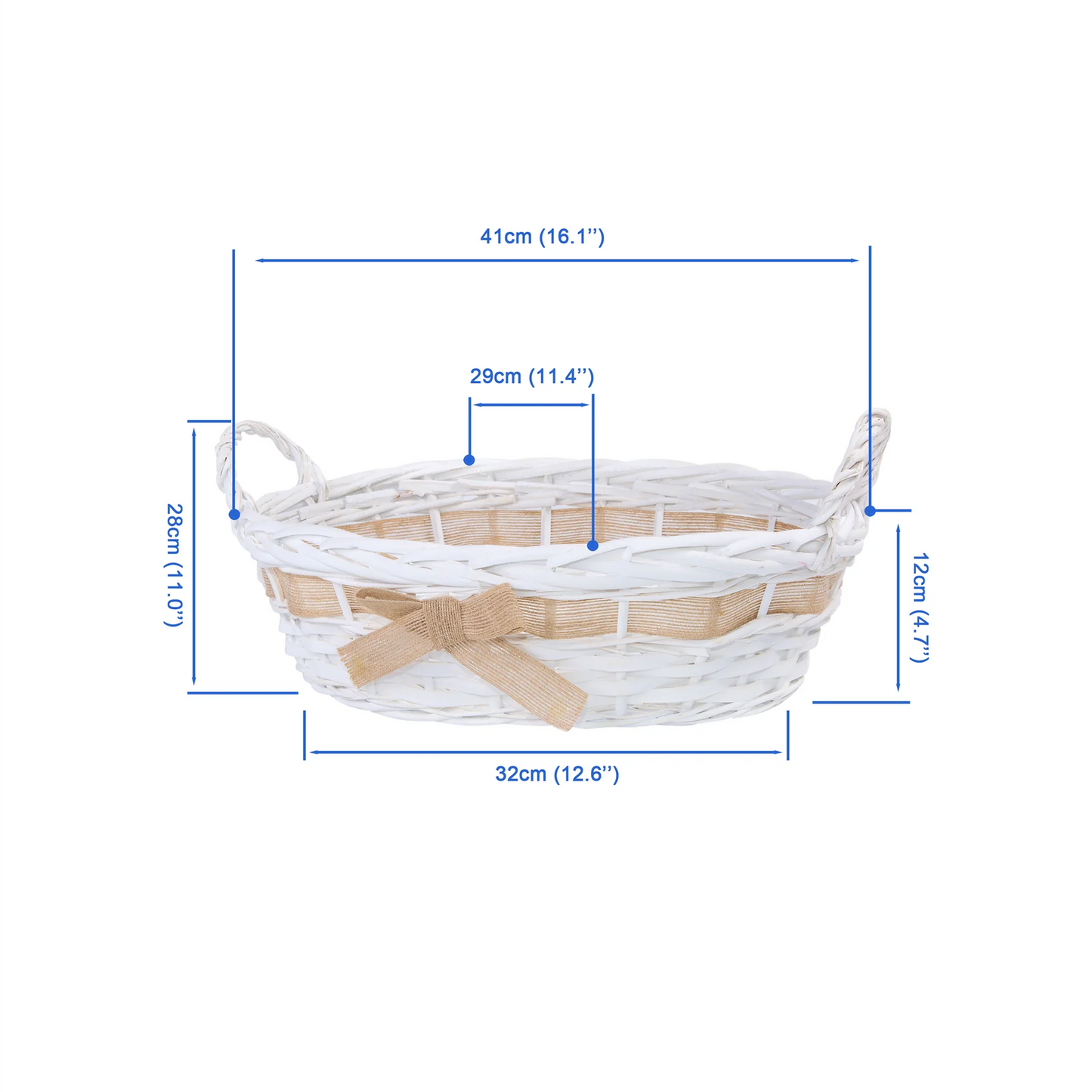 White Oval Wicker Basket with Ribbon Decoration