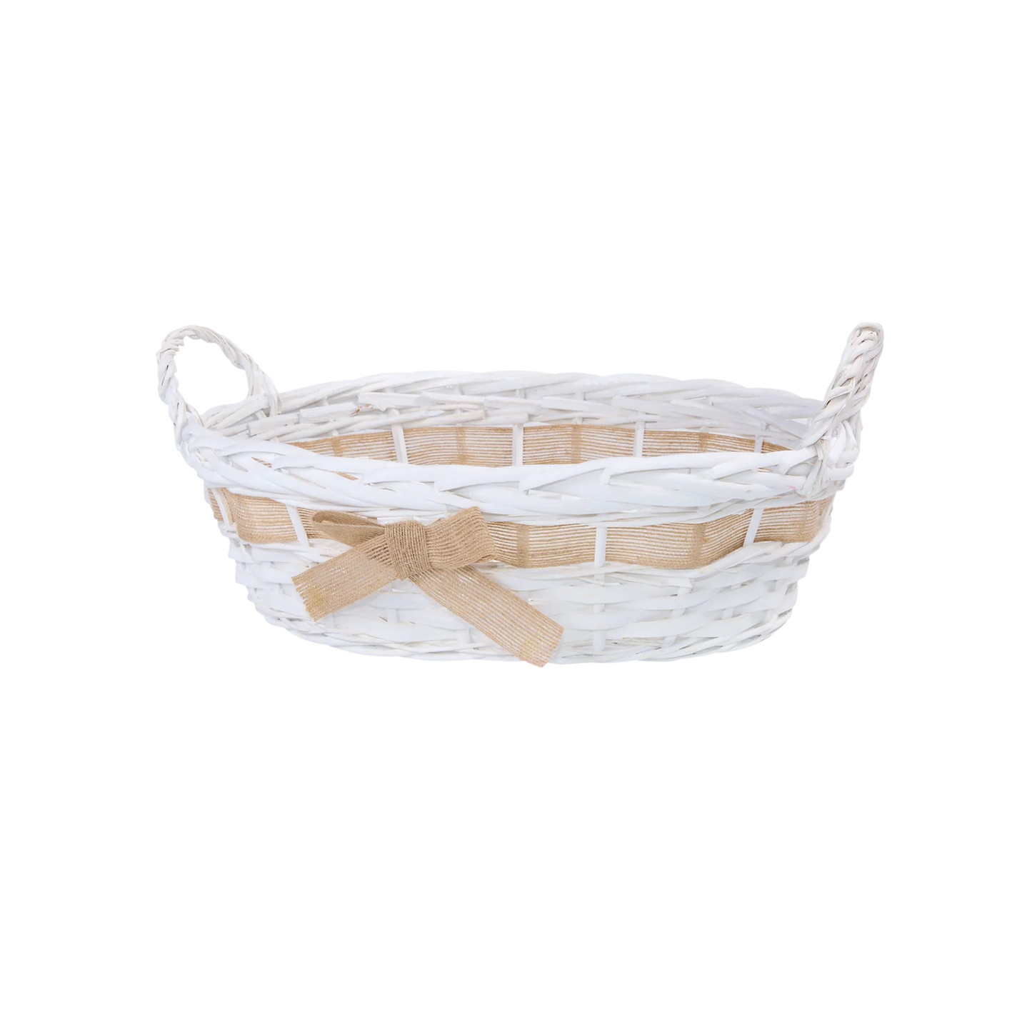 White Oval Wicker Basket with Ribbon Decoration