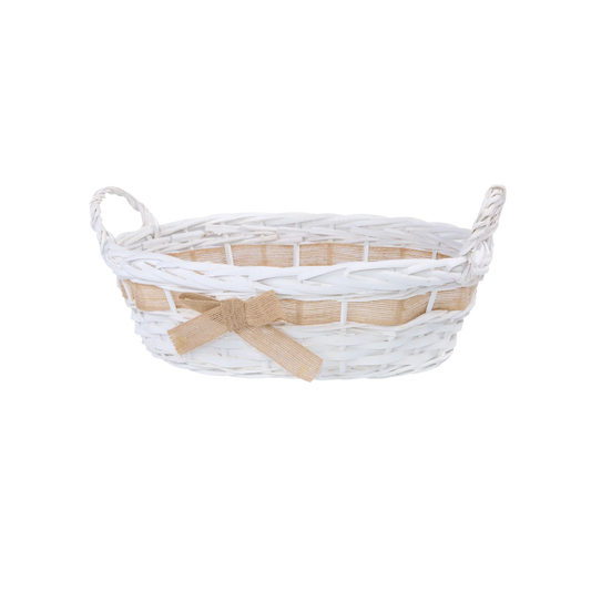 White Oval Wicker Basket with Ribbon Decoration