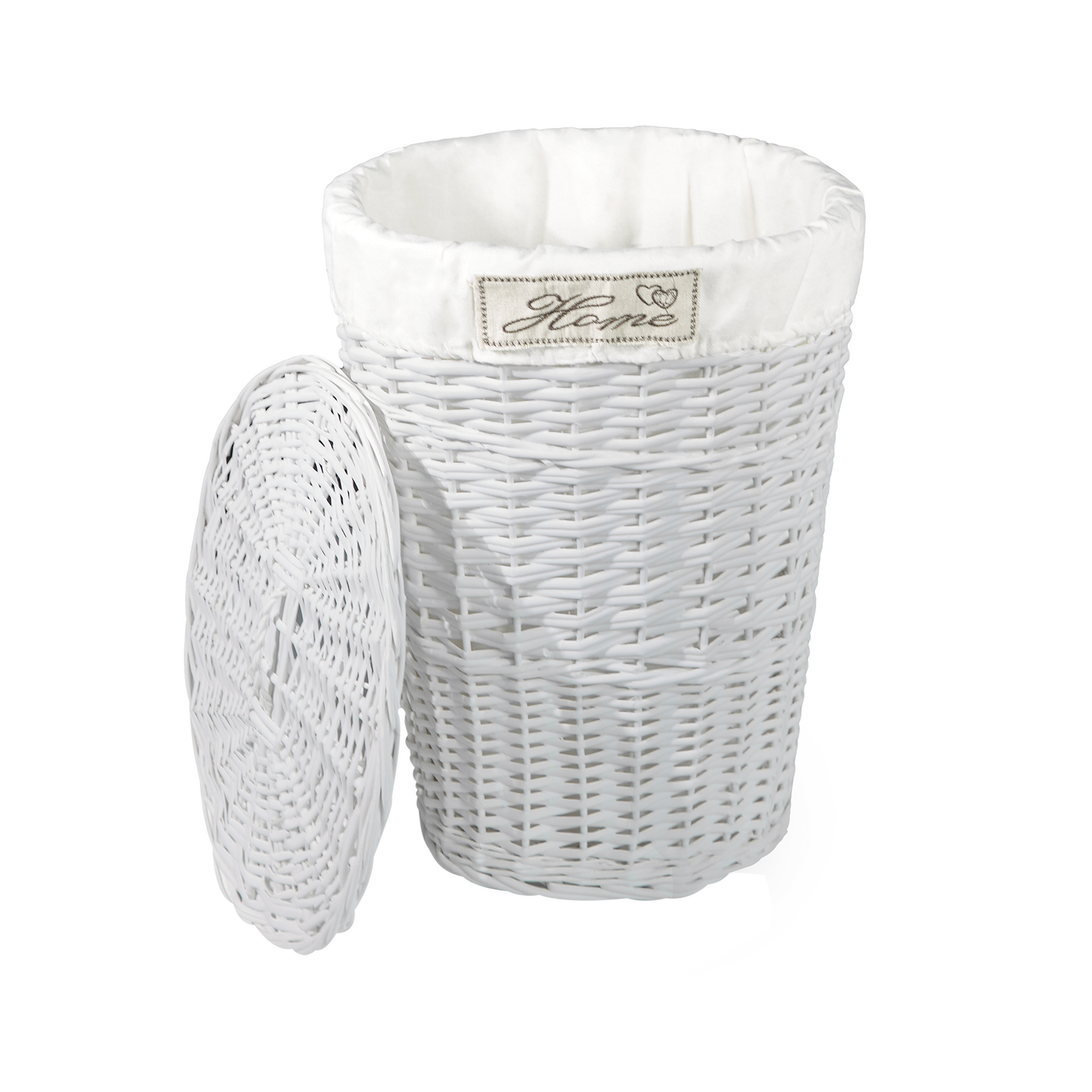 White Oval Wicker Laundry Basket with Lining