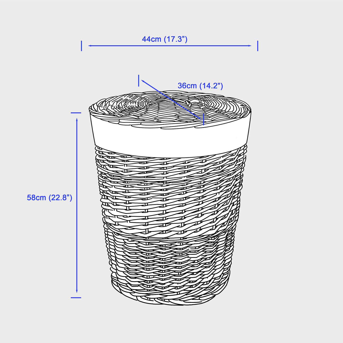 White Oval Wicker Laundry Basket with Lining