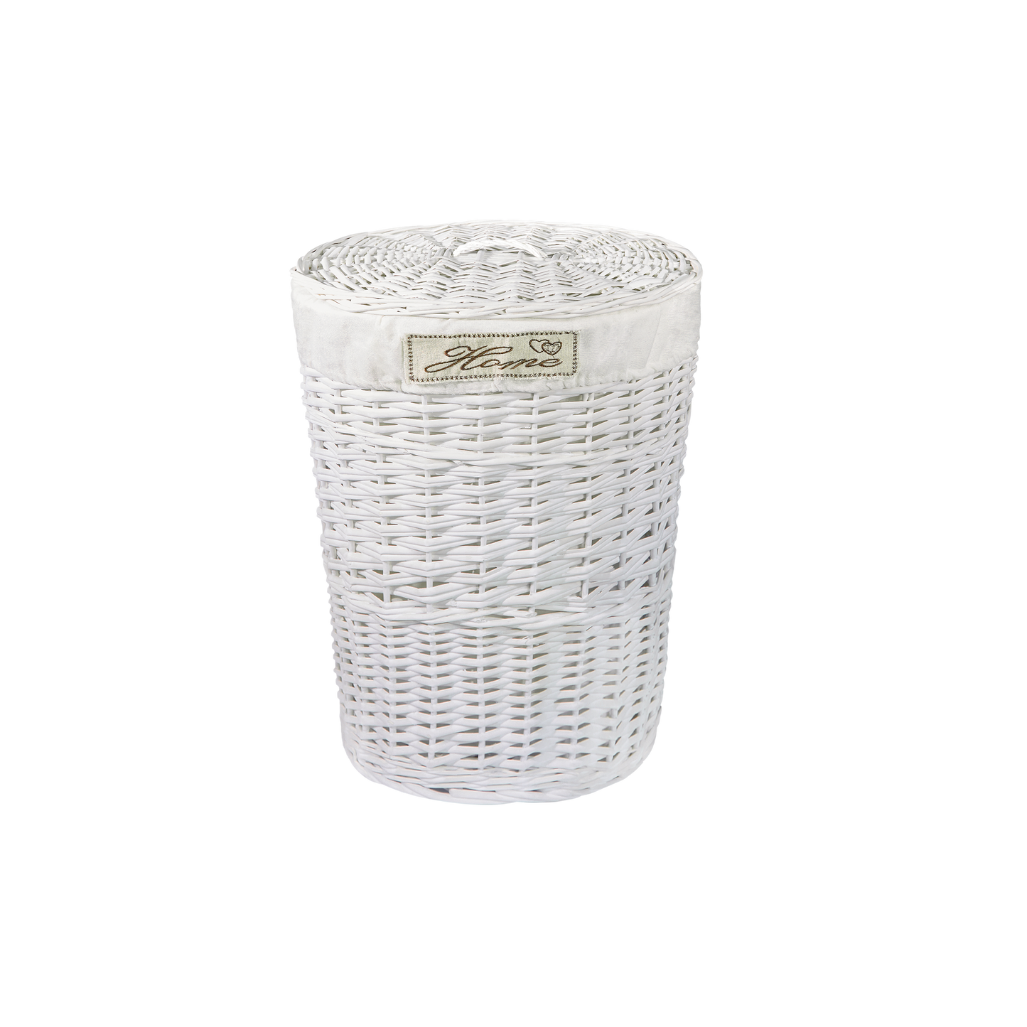 White Oval Wicker Laundry Basket with Lining