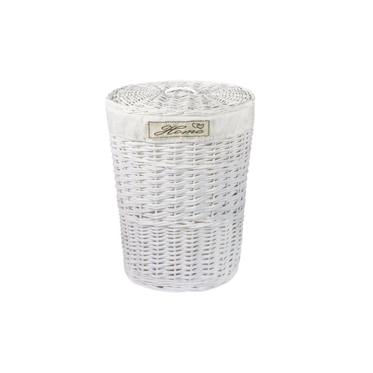 White Oval Wicker Laundry Basket with Lining