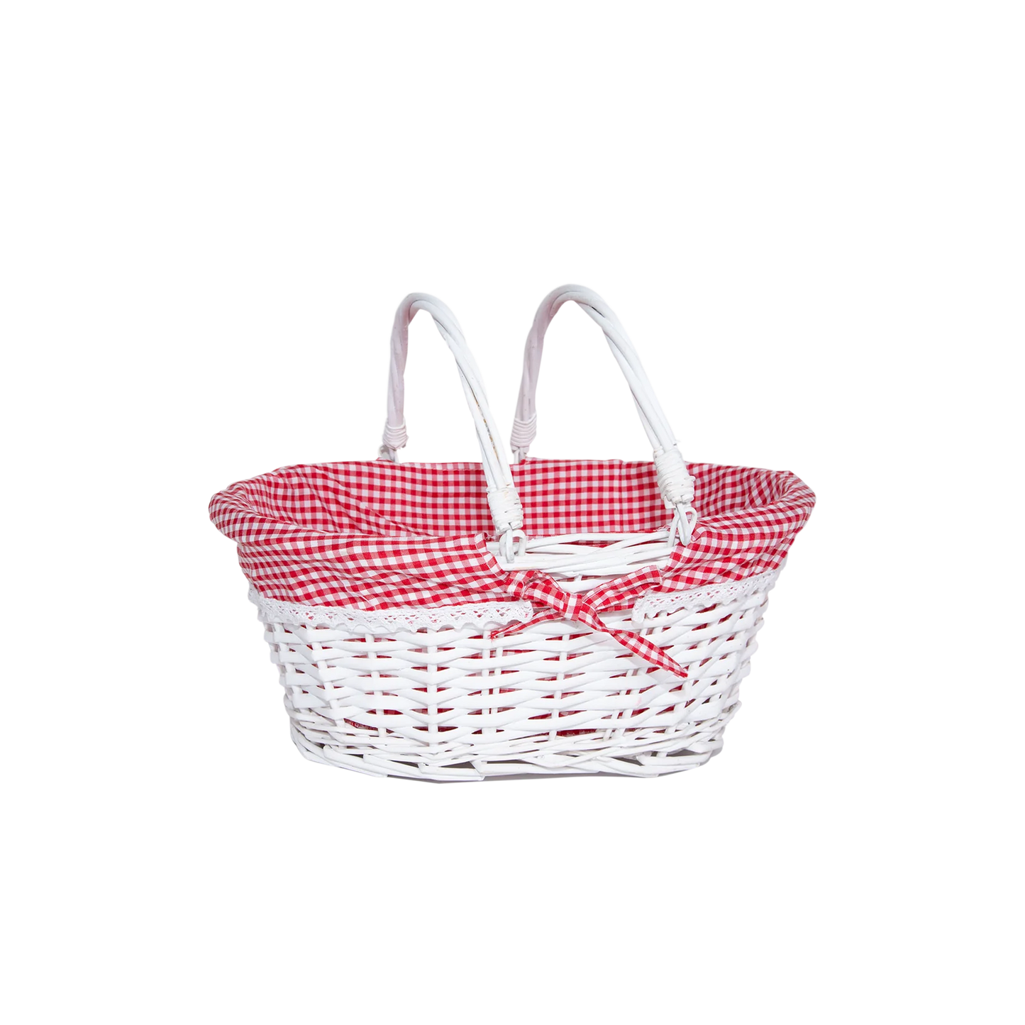 White Swing Handled Wicker Shopper Basket with Lining