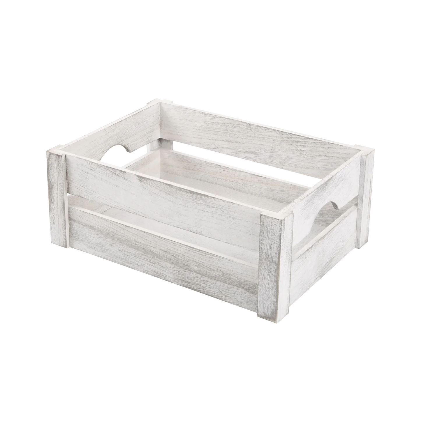 White Wash Wooden Crate with Handle - 3 Sizes