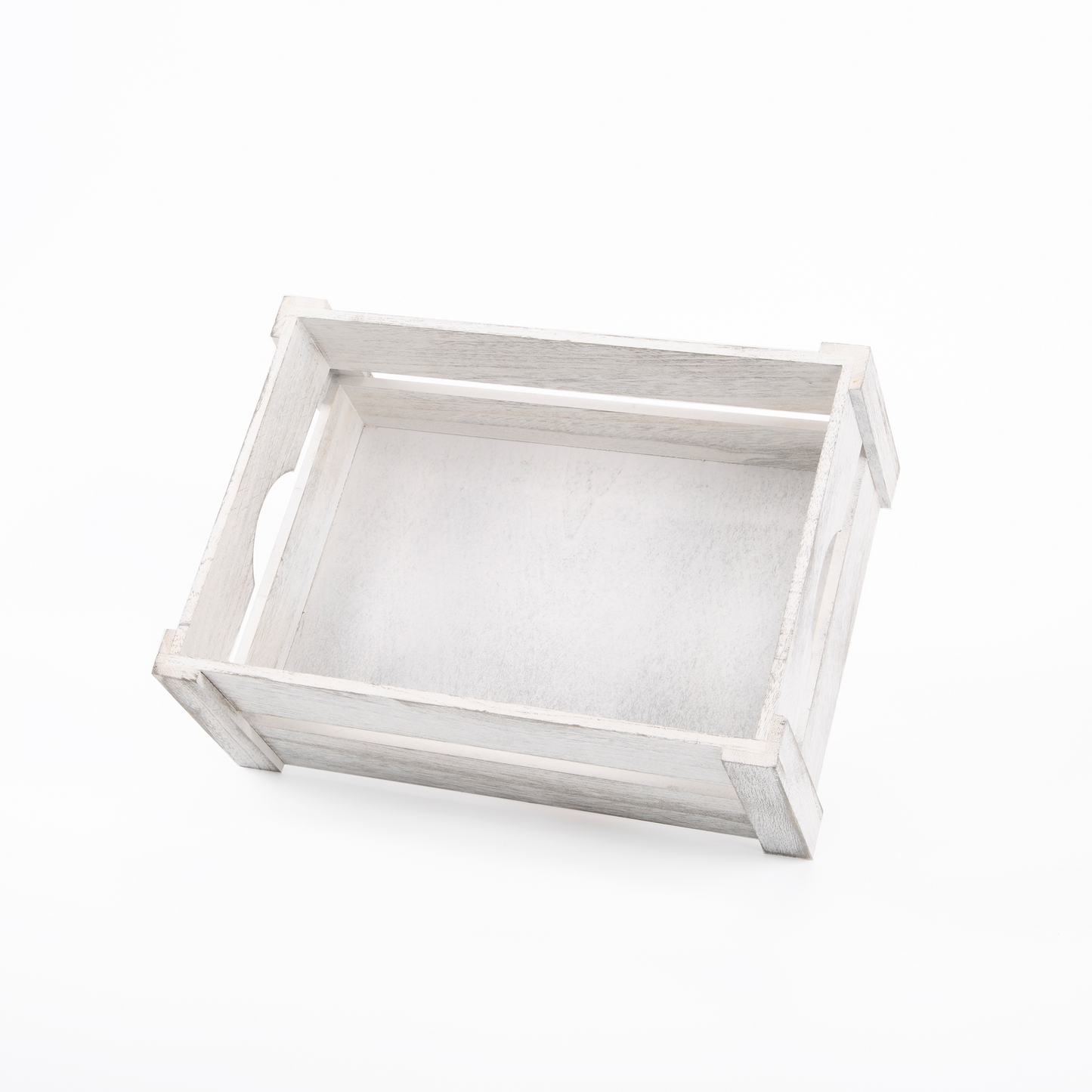 White Wash Wooden Crate with Handle - 3 Sizes