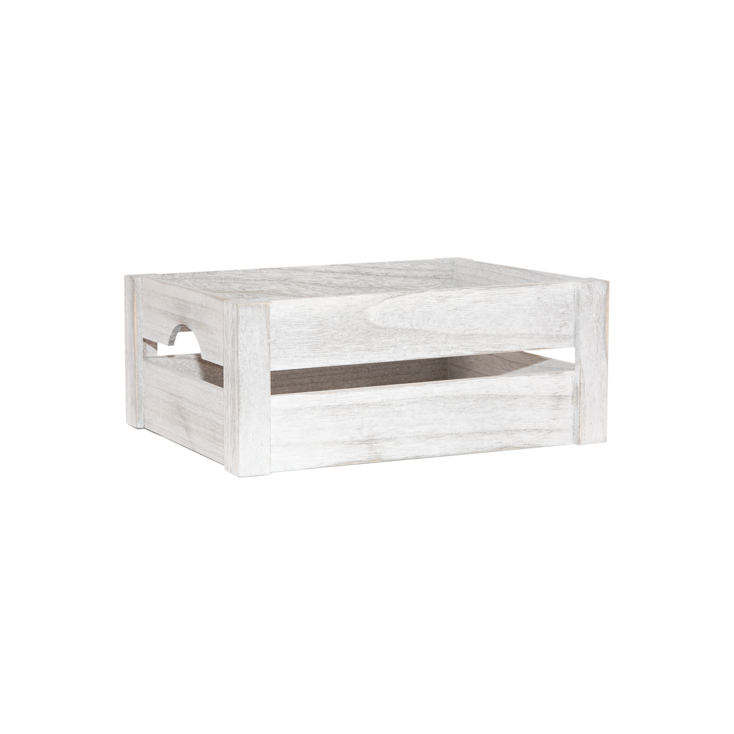 White Wash Wooden Crate with Handle - 3 Sizes