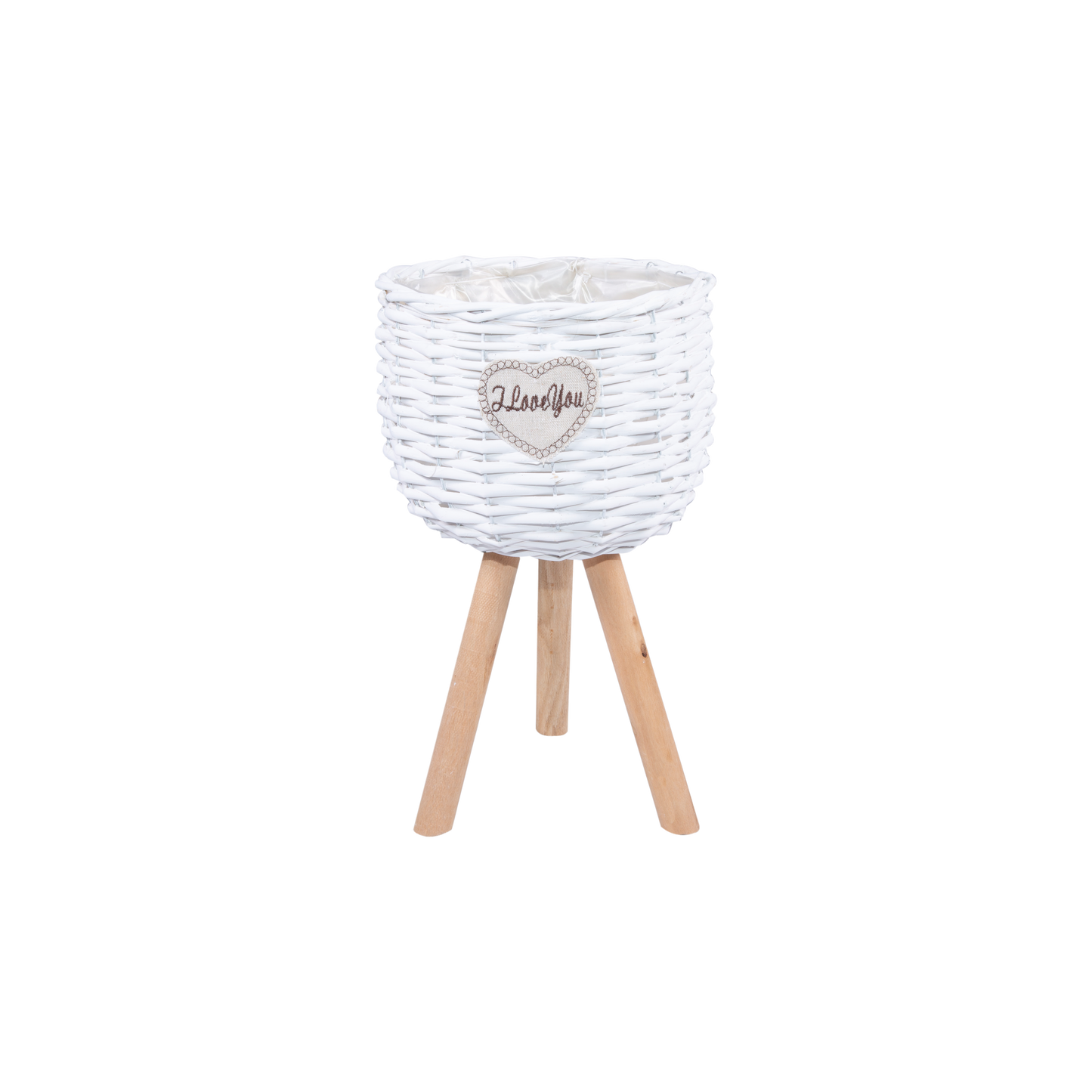 White Wicker Basket Plant Stand with Plastic Lining
