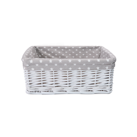White Wicker Storage Basket with Star Pattern Lining - 3 Sizes