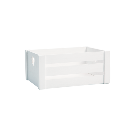 White Heart Cut-out Slatted Wooden Crate - 3 Sizes