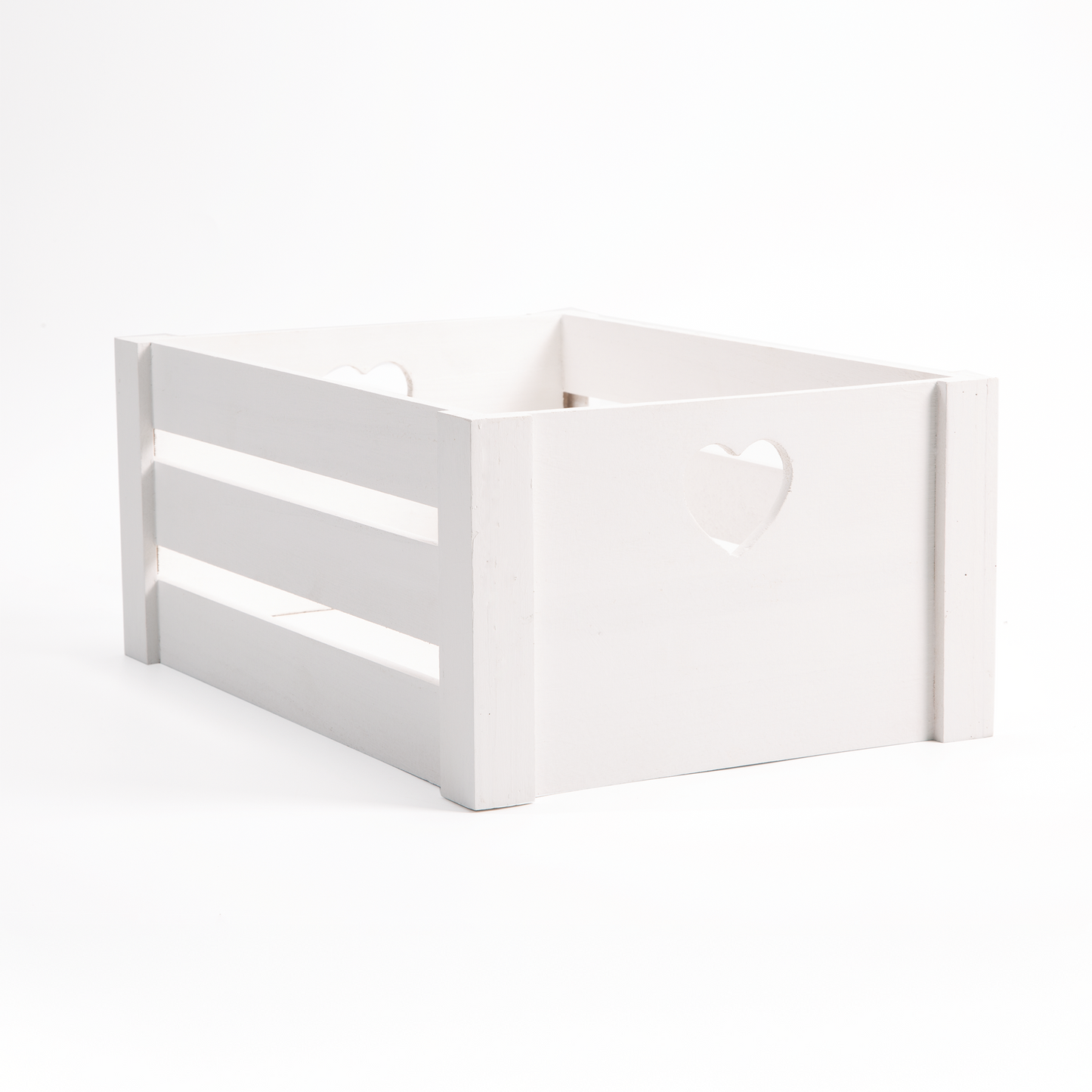 White Heart Cut-out Slatted Wooden Crate - 3 Sizes