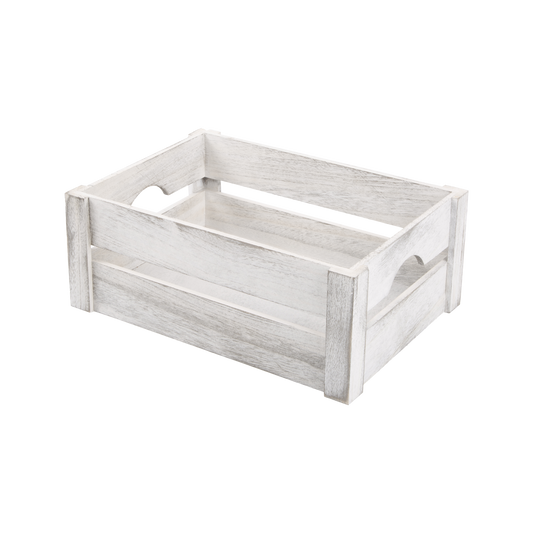White Wash Wooden Crate with Handle