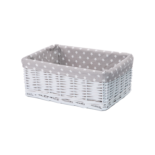 White Wicker Storage Basket with Star Pattern Lining - 3 Sizes