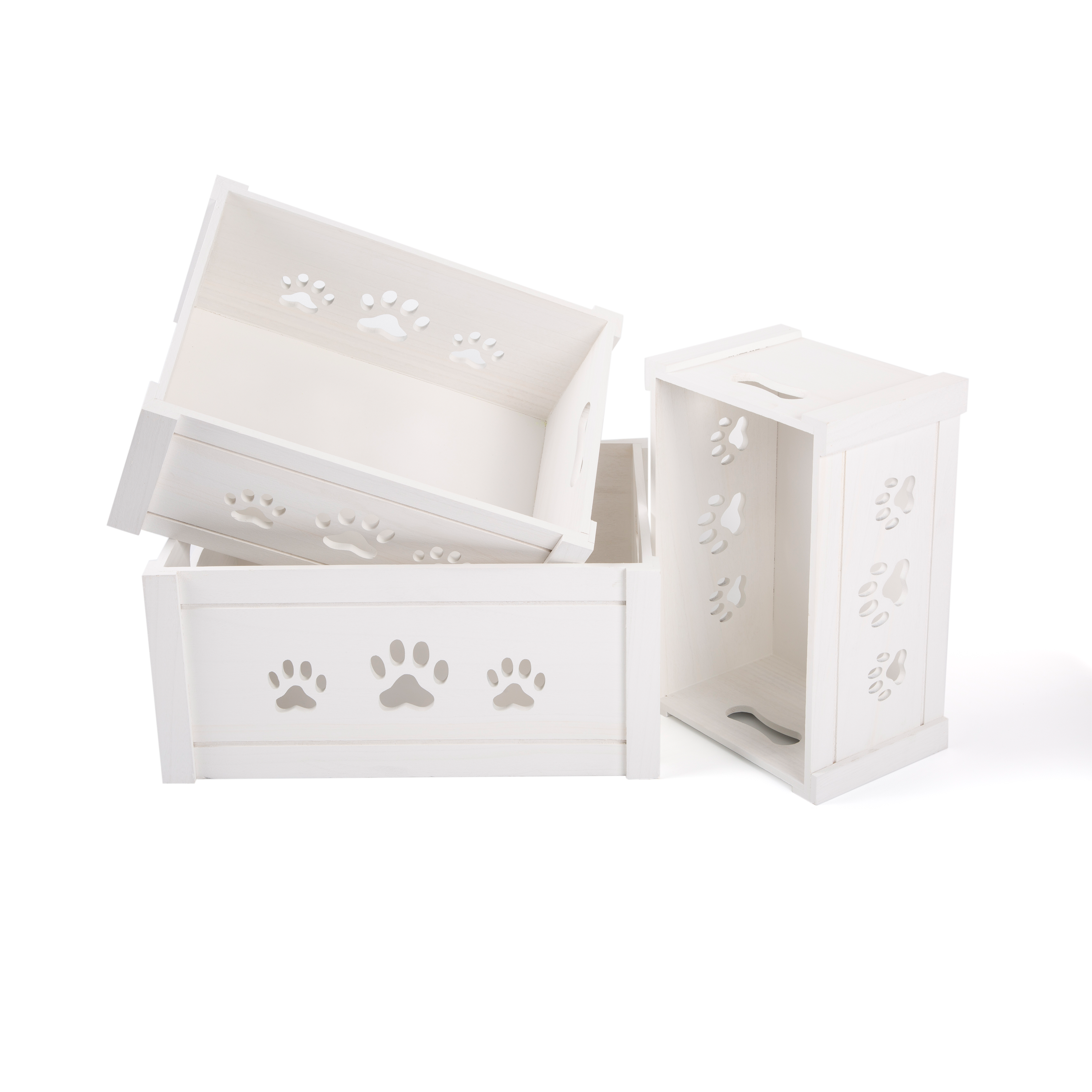 White Wooden Dog Toy Storage Box - 3 Sizes