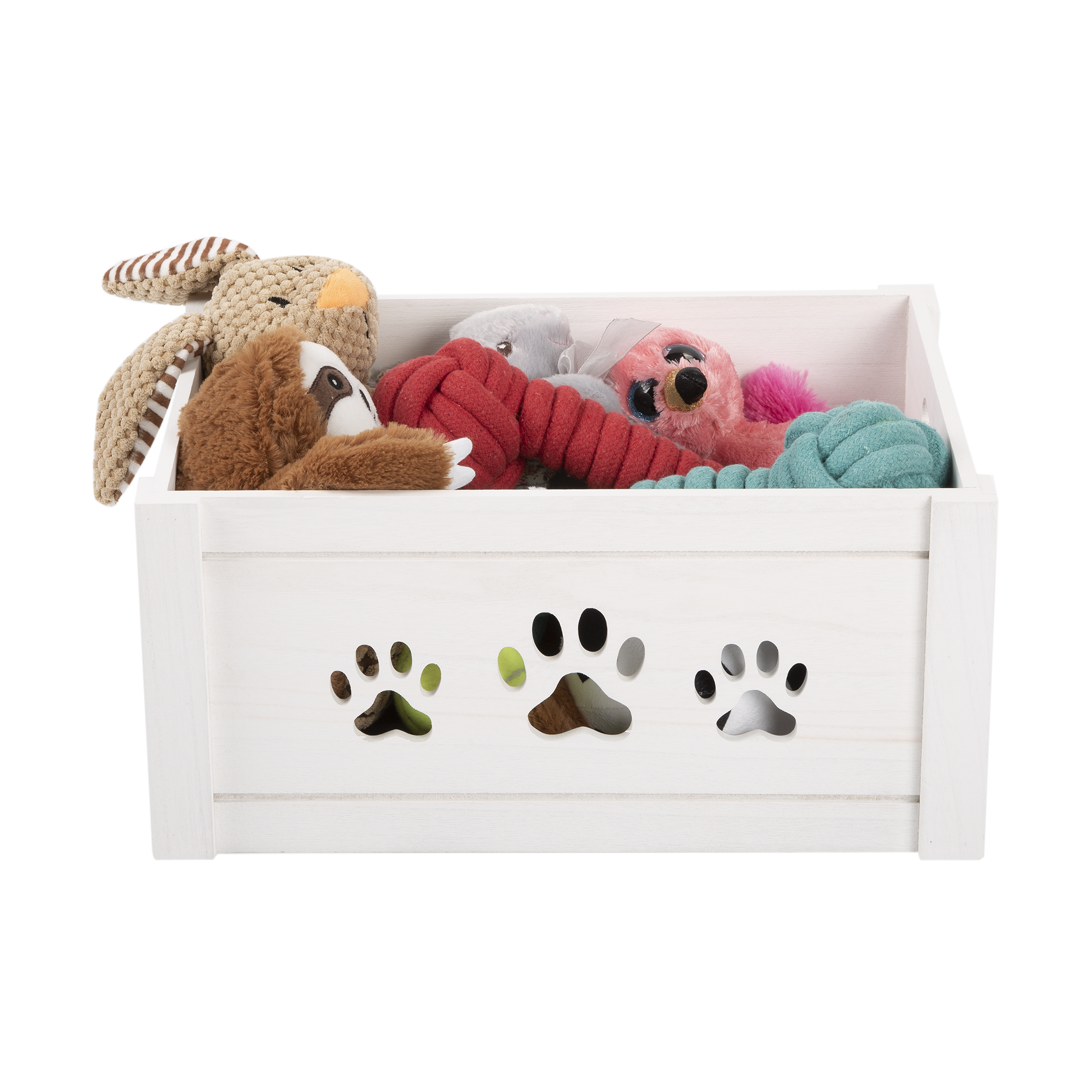 White Wooden Dog Toy Storage Box - 3 Sizes