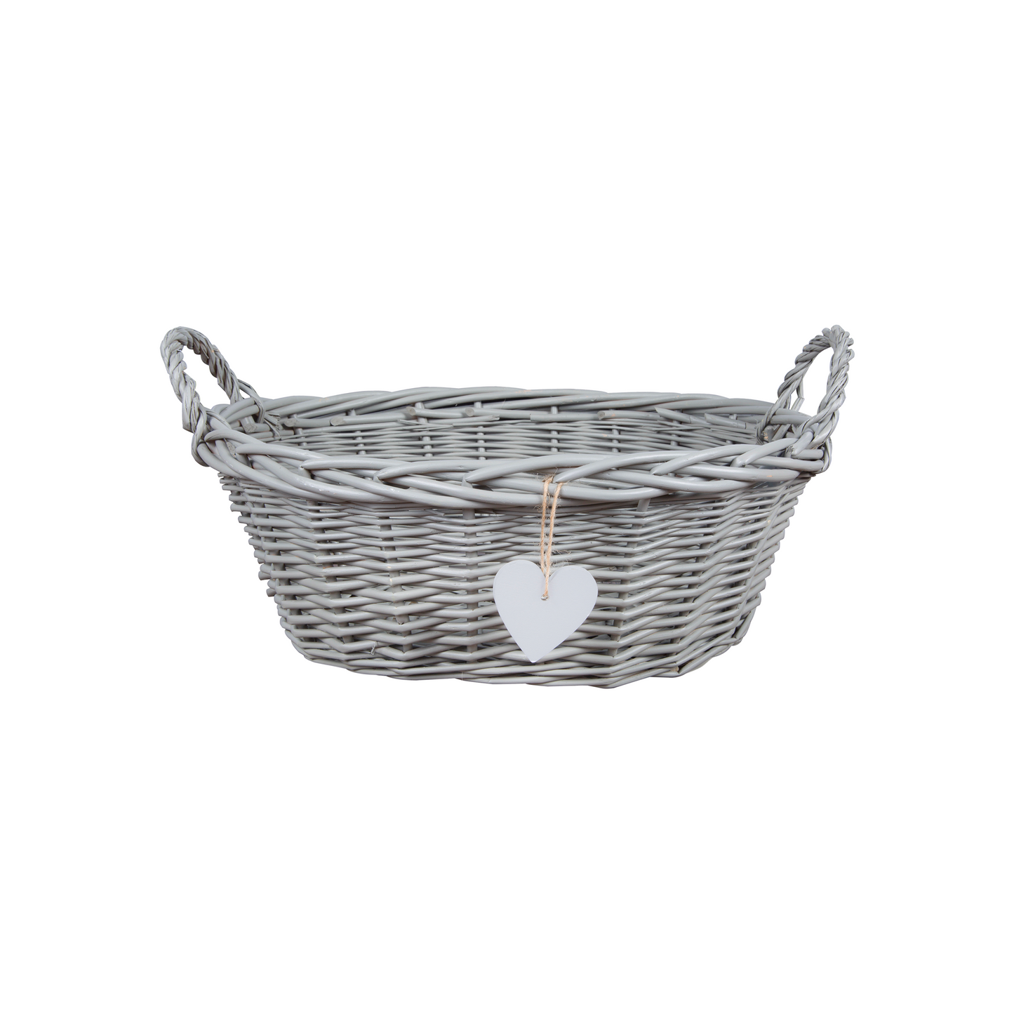Wicker Gift Packing Basket with Heart Decoration - Grey / White
