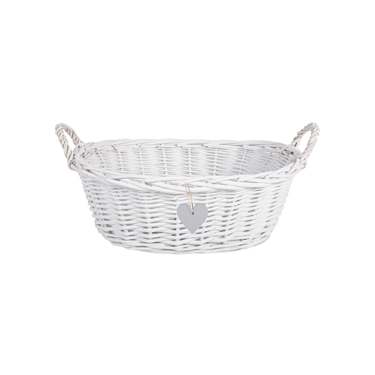 Wicker Gift Packing Basket with Heart Decoration - Grey / White
