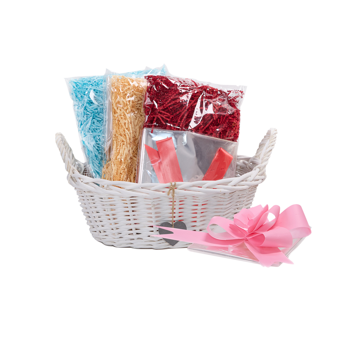 Wicker Gift Packing Basket with Heart Decoration - Grey / White