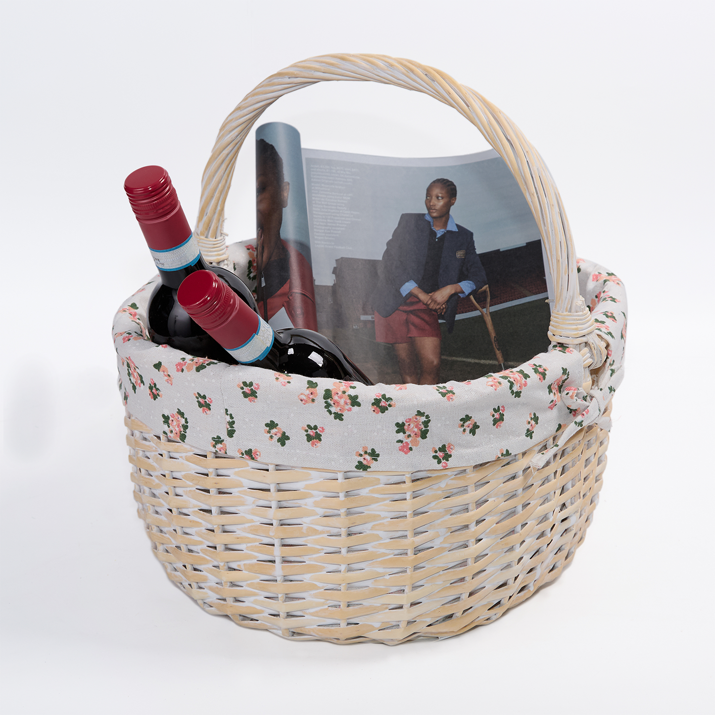 Wicker Gift Shopper Basket with Floral Print Lining