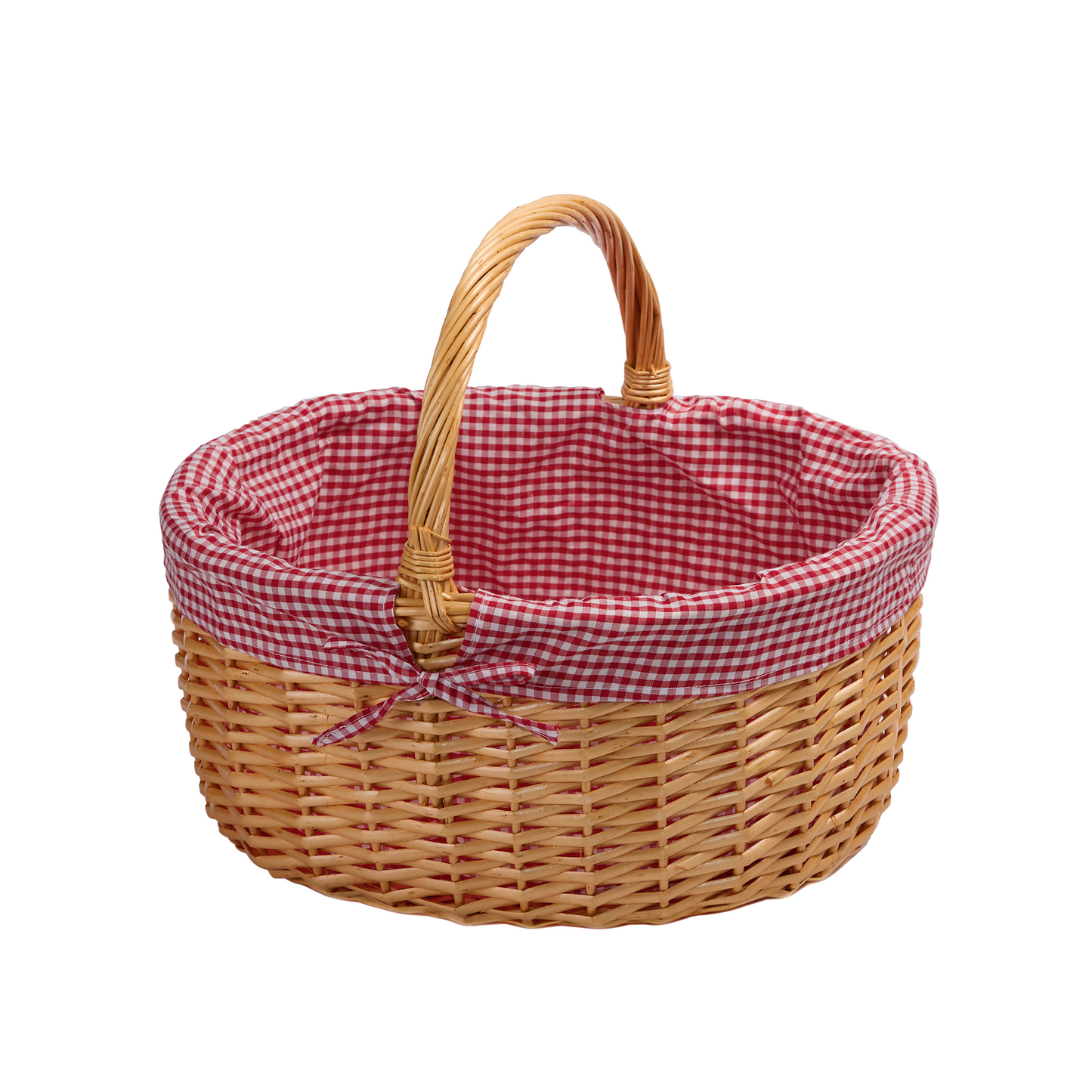 Wicker Gift Shopper Basket with Red & White Checked Lining