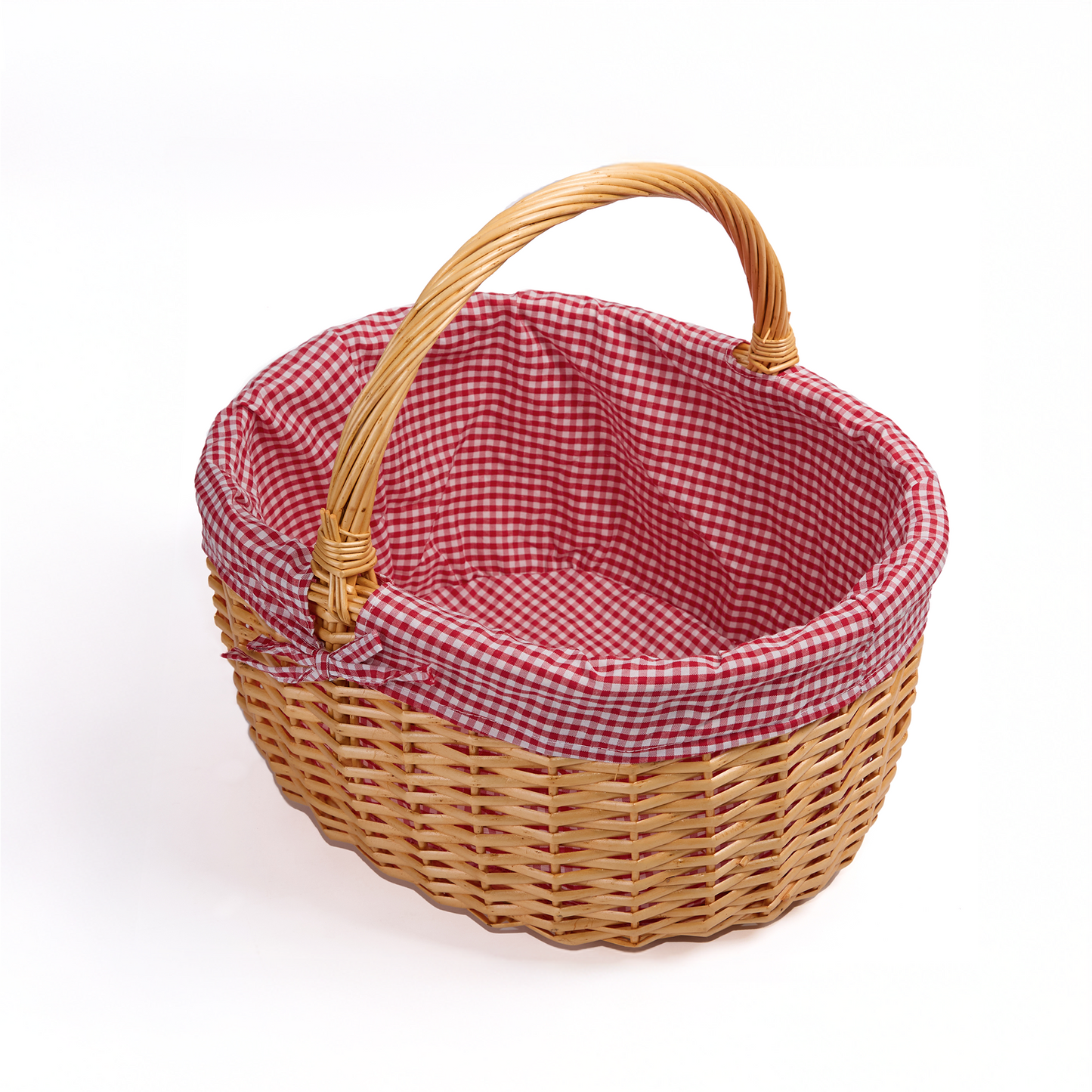 Wicker Gift Shopper Basket with Red & White Checked Lining