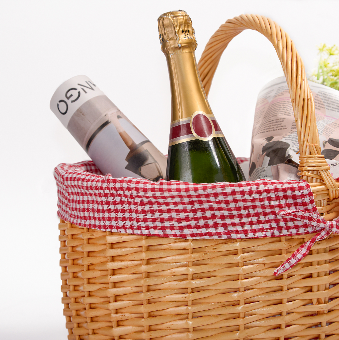 Wicker Gift Shopper Basket with Red & White Checked Lining