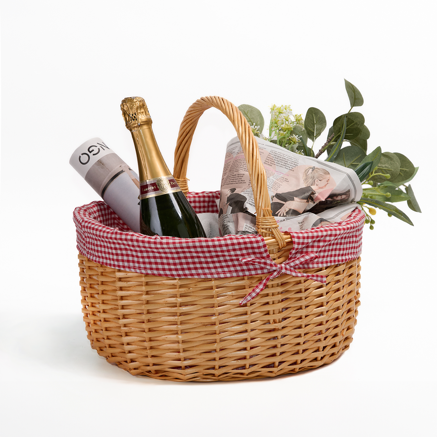 Wicker Gift Shopper Basket with Red & White Checked Lining