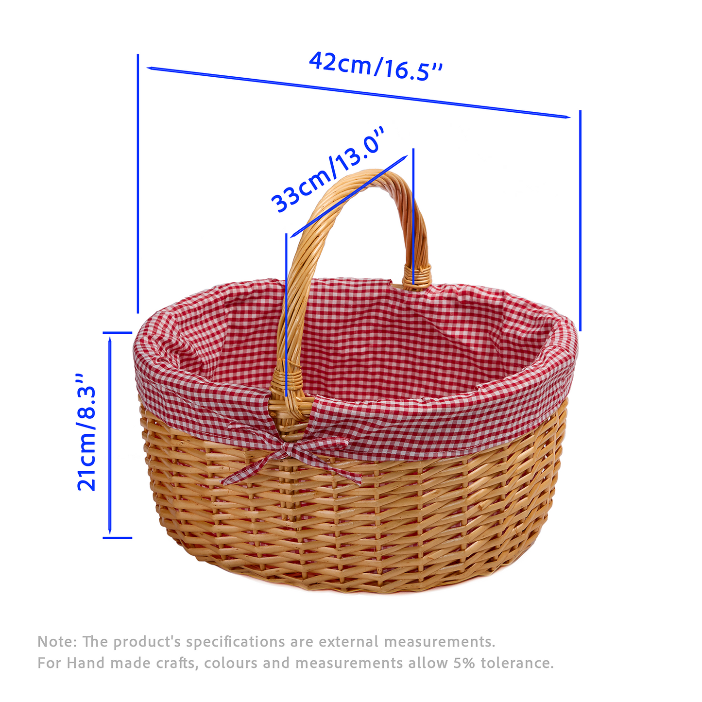 Wicker Gift Shopper Basket with Red & White Checked Lining