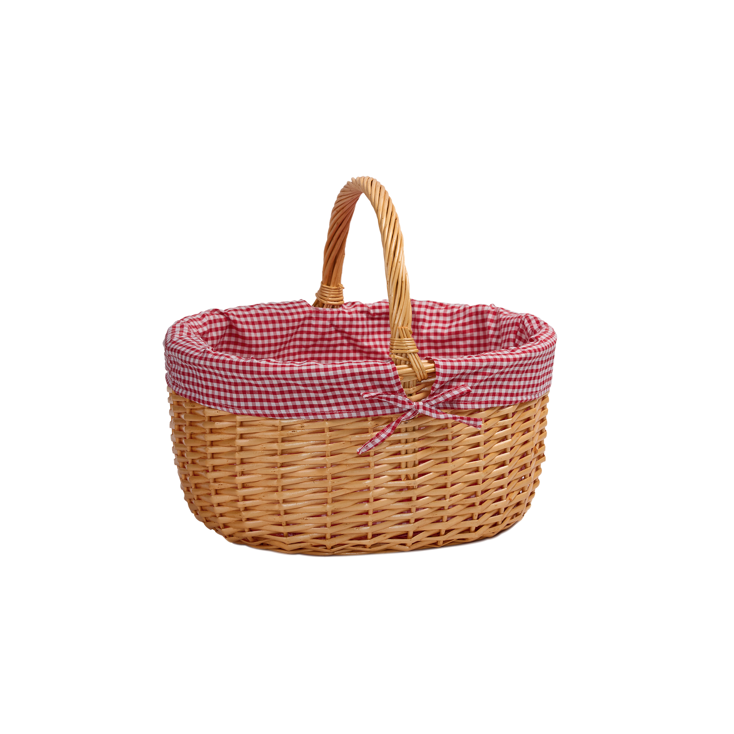 Wicker Gift Shopper Basket with Red & White Checked Lining