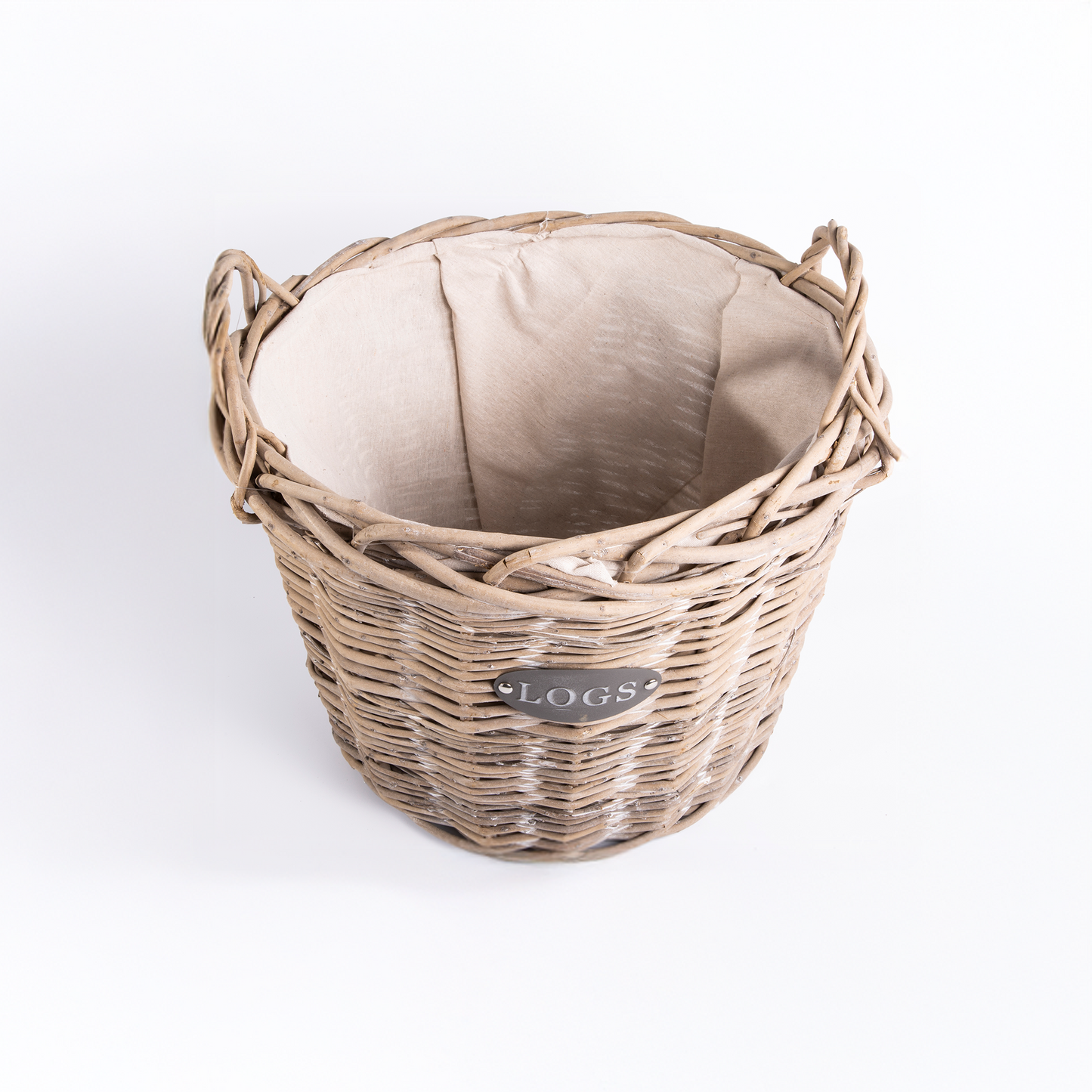 Antique Wash Round Wicker Log Basket with Lining