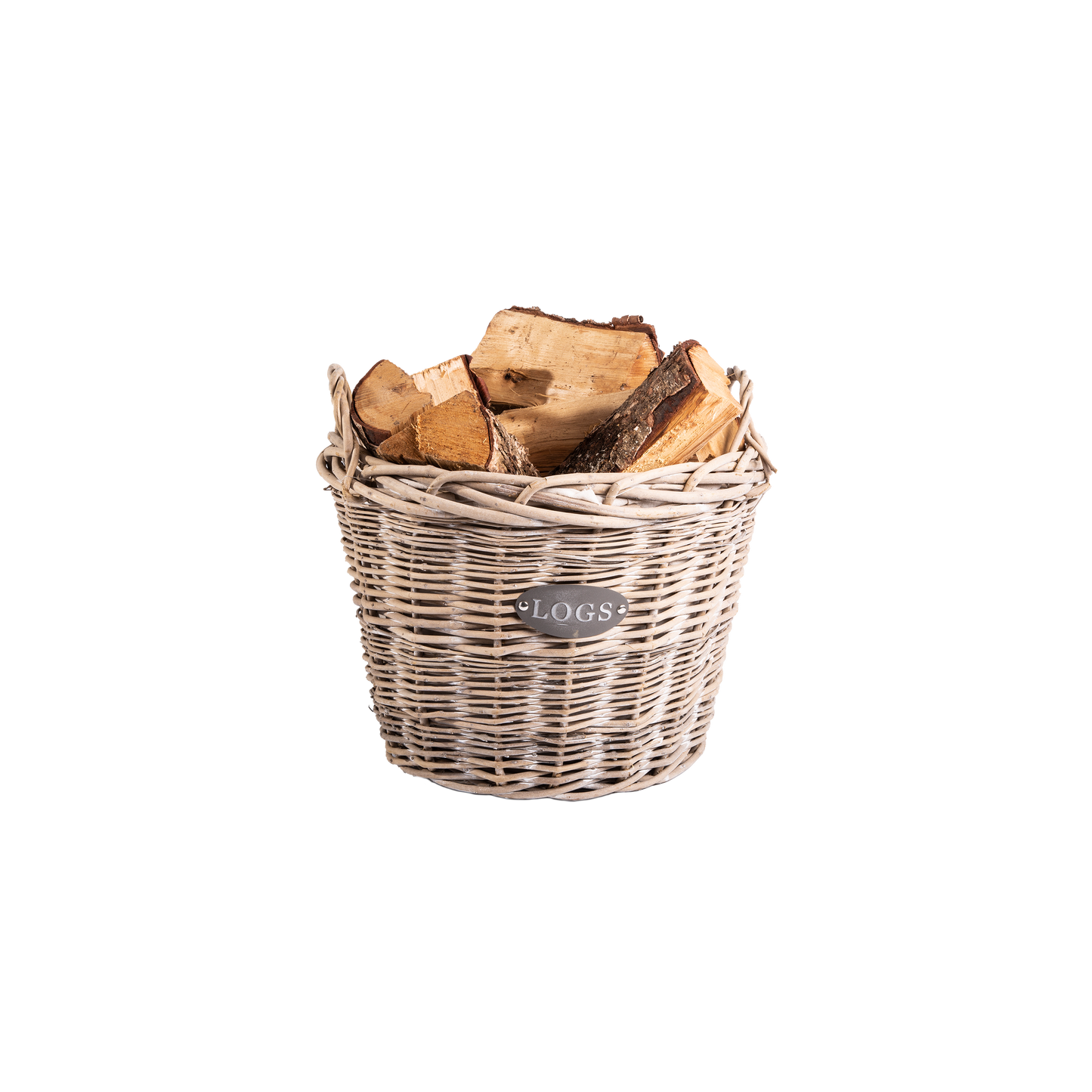 Antique Wash Round Wicker Log Basket with Lining